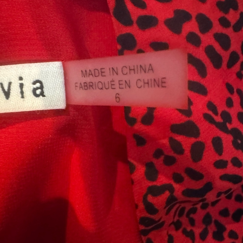 Alice + Olivia Red Animal Print Long Sleeve Dress size 6 - Picture 7 of 8